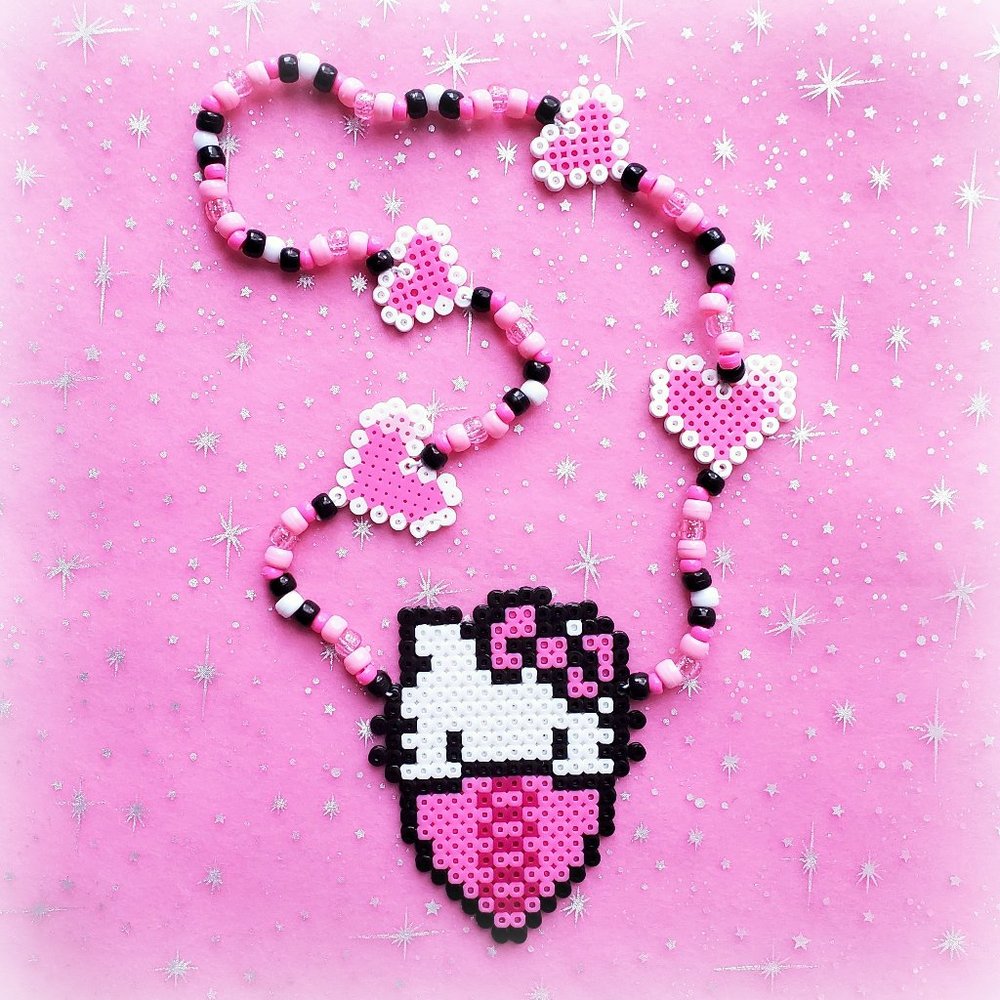 Hello Kitty Pink Bandana Perler Kandi Necklace